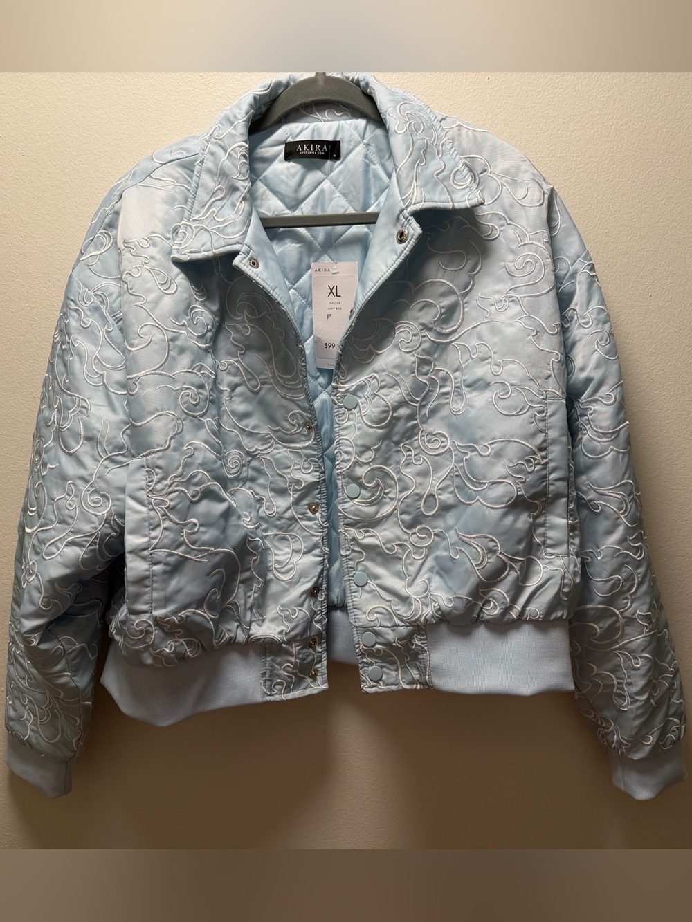 Women’s Akira XL Light Blue Jacket Curly Embroidery New w/ Tag